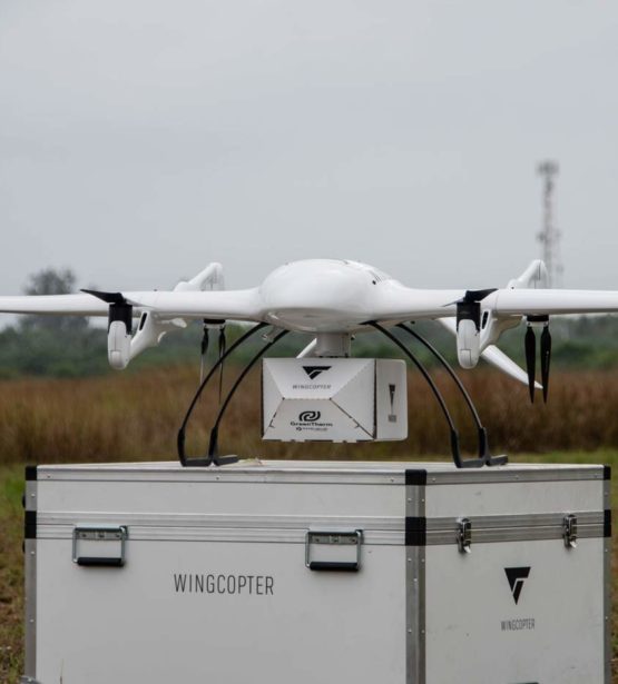 Drone with packaging ready for flight