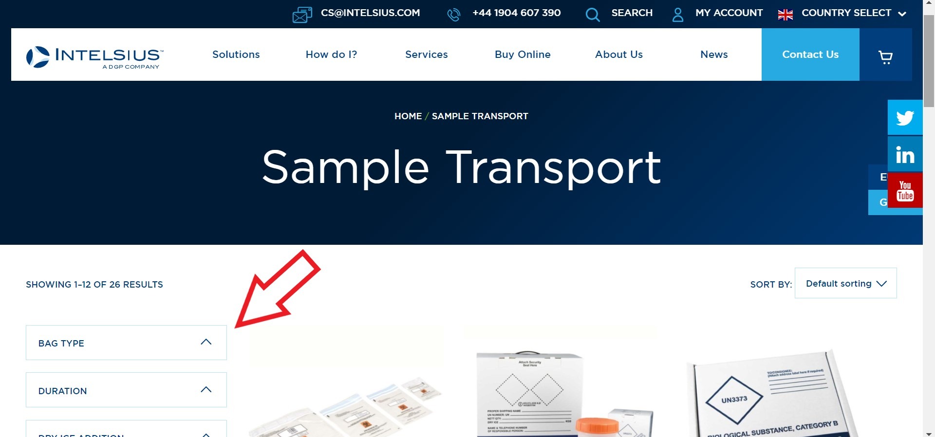 intelsius sample transport shop screenshot