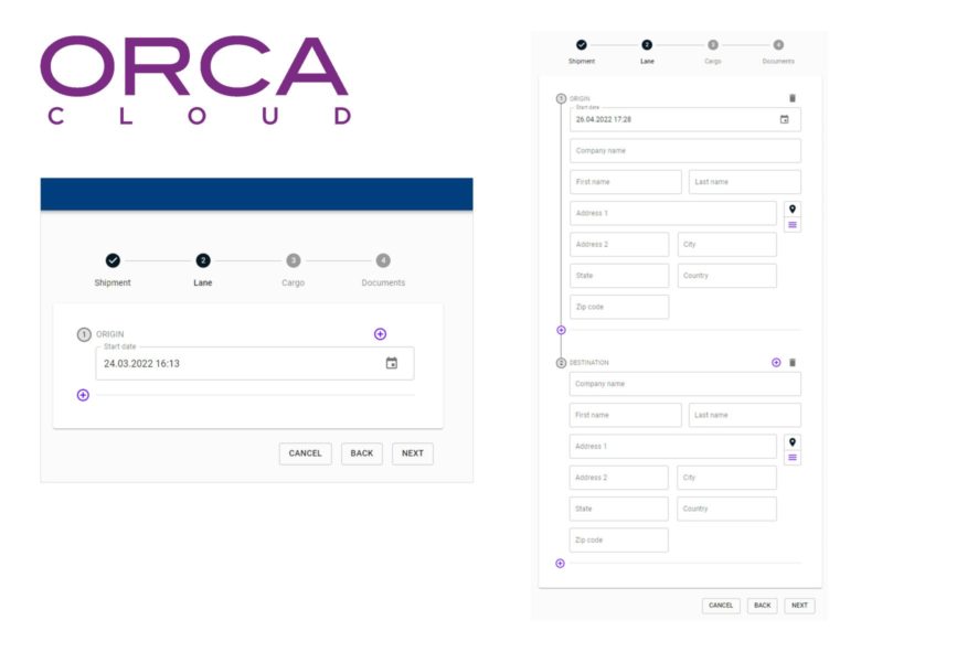 orca cloud screenshot - create shipment 2